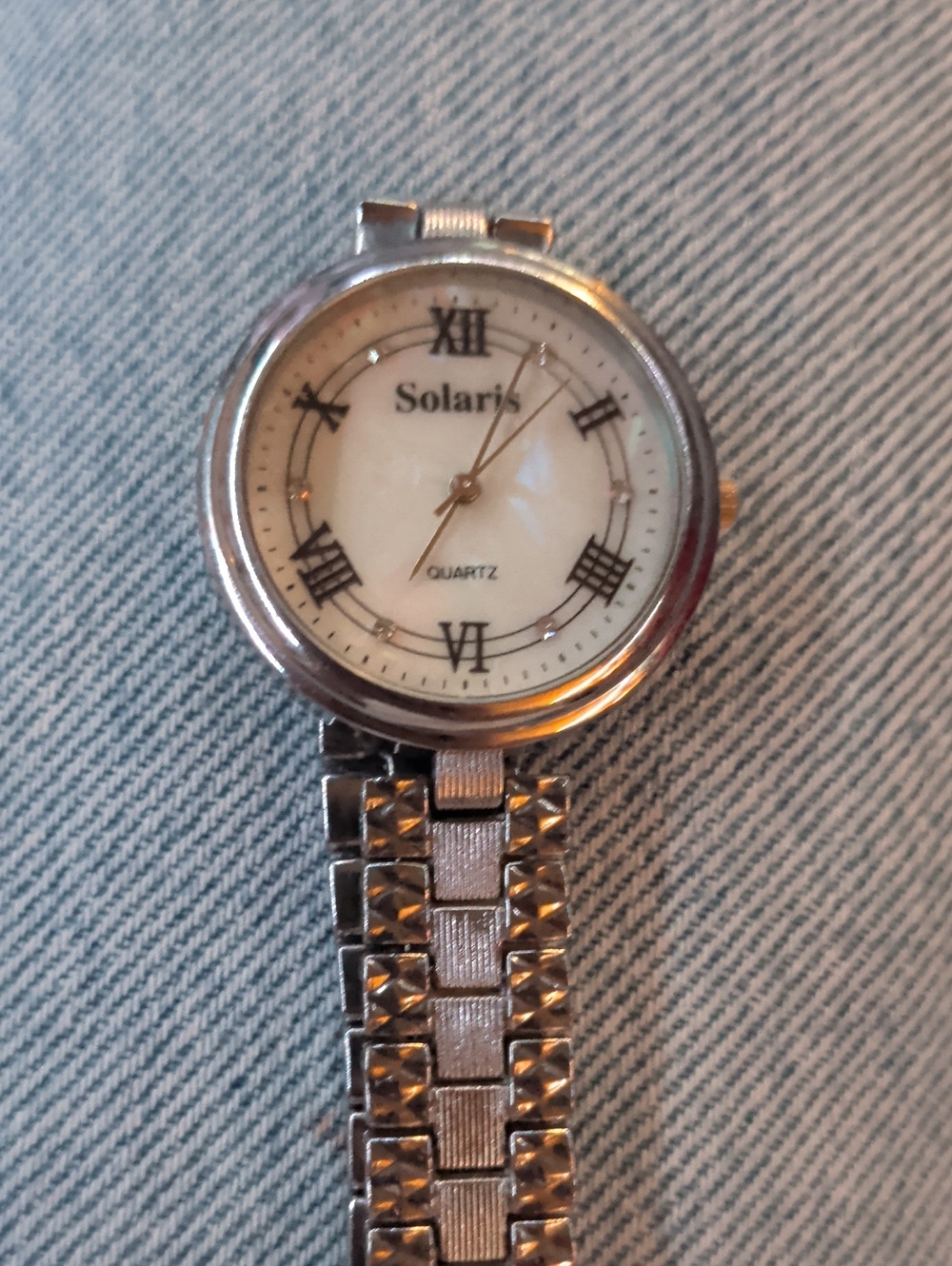 Solaris Silver-Tone Metal Bracelet Watch with White Dial